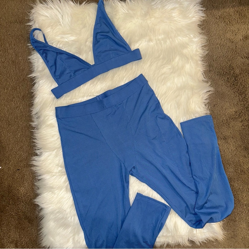 Blue Bralette and Leggings Set